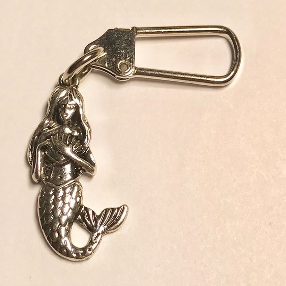 Mermaid Zipper Pull Purse Charm Keychain Backpack Silver Tone Metal Island Beach - Picture 3 of 7